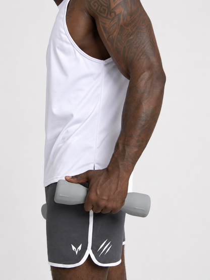 Lycan Training Shorts Grey side detail with dumbbell